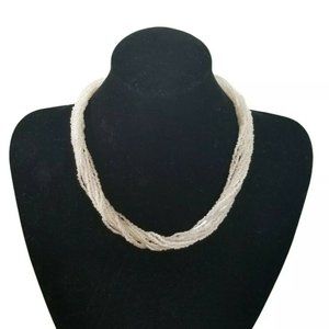 Small Bead Necklace 18 inch Multistrand White Transparent Pearlescent 18 inch